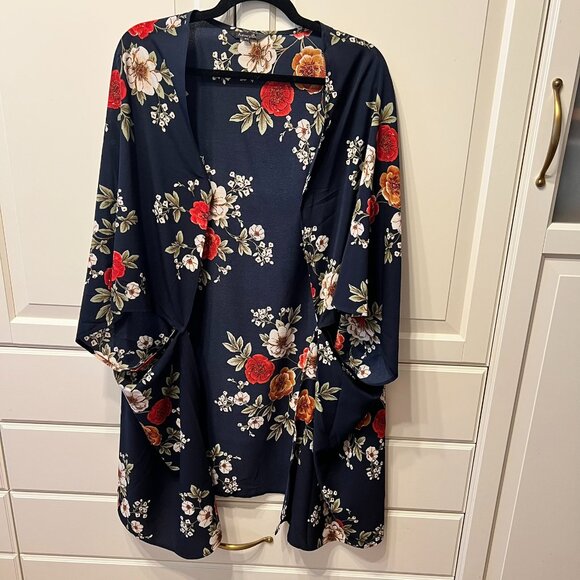 AMARYLLIS Navy Floral Kimono Ruana Wrap Topper Coverup (Size 2X) - Picture 1 of 8